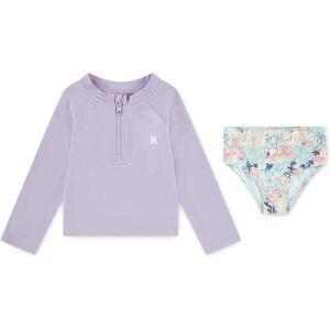 image:imageHurley Baby and Toddler Girls Long Sleeve Rash Guard Swim Suit 2Piece Outfit SetPurpleMulti