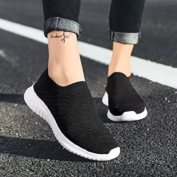 TIOSEBON Men's Walking Tennis Shoes Knit Running Slip-on Lightweight Running Sneakers