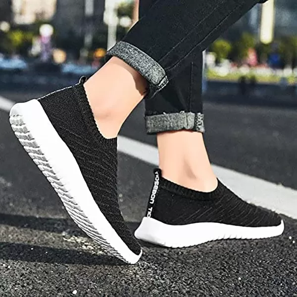 TIOSEBON Men's Walking Tennis Shoes Knit Running Slip-on Lightweight Running Sneakers