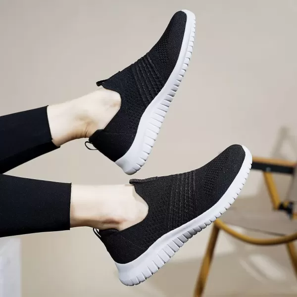 TIOSEBON Women's Walking Shoes Comfortable Slip on Knit Mesh Sneaker