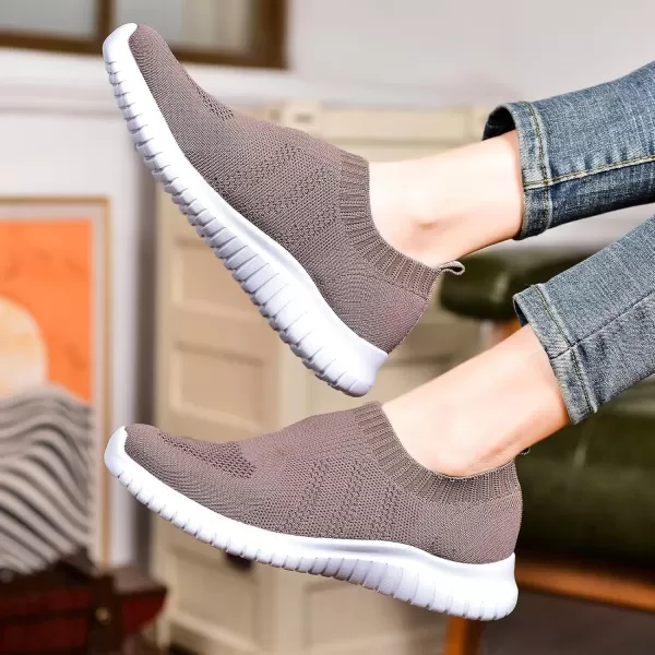 TIOSEBON Women's Walking Sock Shoes Elastic Knit Lightweight Slip on Breathable Yoga Sneakers