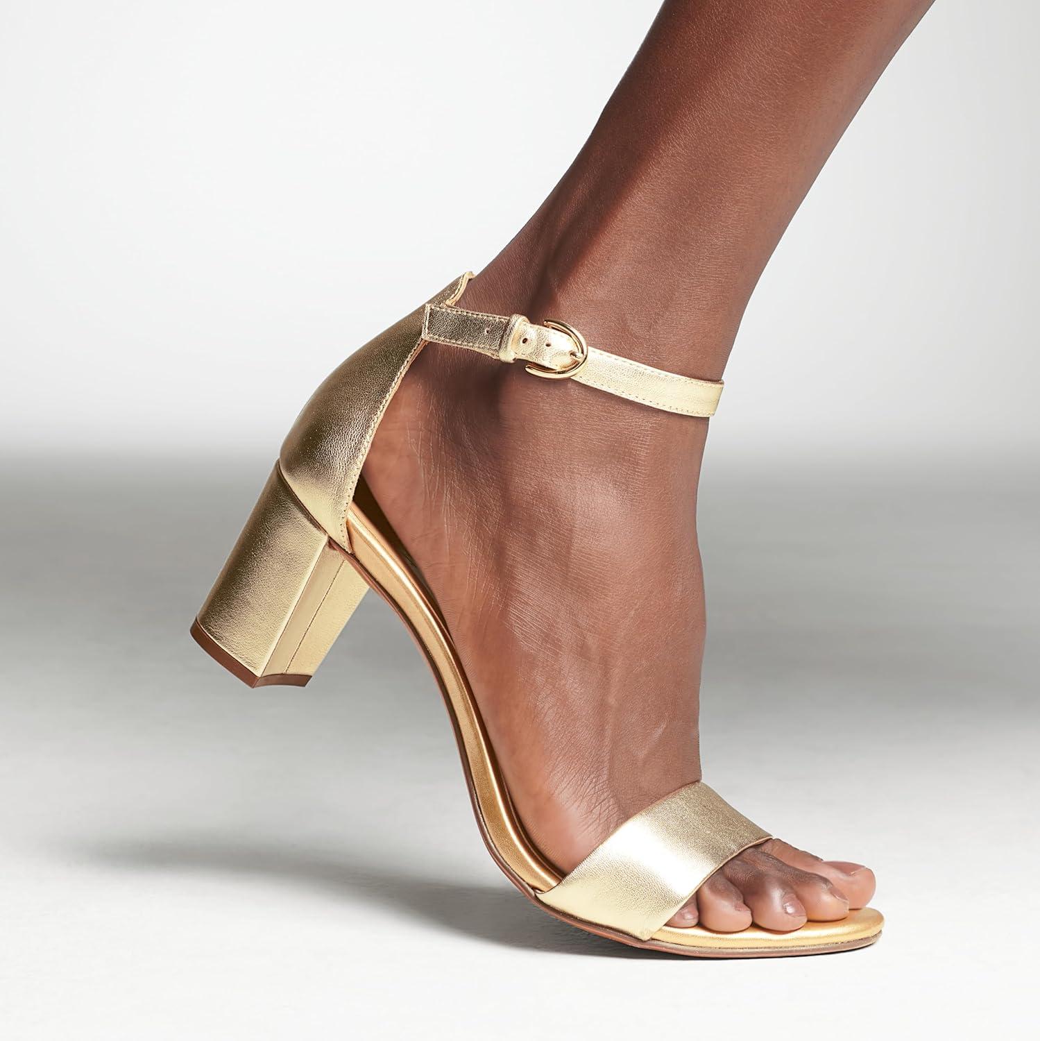 imageNaturalizer Womens Vera Ankle Strap Block Heel Dress SandalDark Gold Metallic