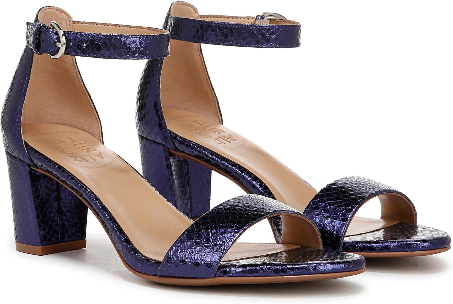 imageNaturalizer Womens Vera Ankle Strap Block Heel Dress SandalDusk Blue Metallic Snake