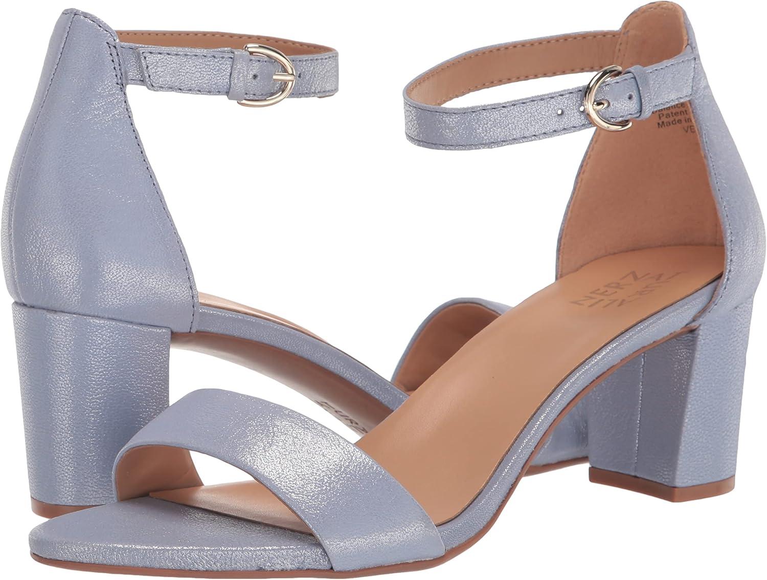 imageNaturalizer Womens Vera Ankle Strap Block Heel Dress SandalLavender Metallic Leather