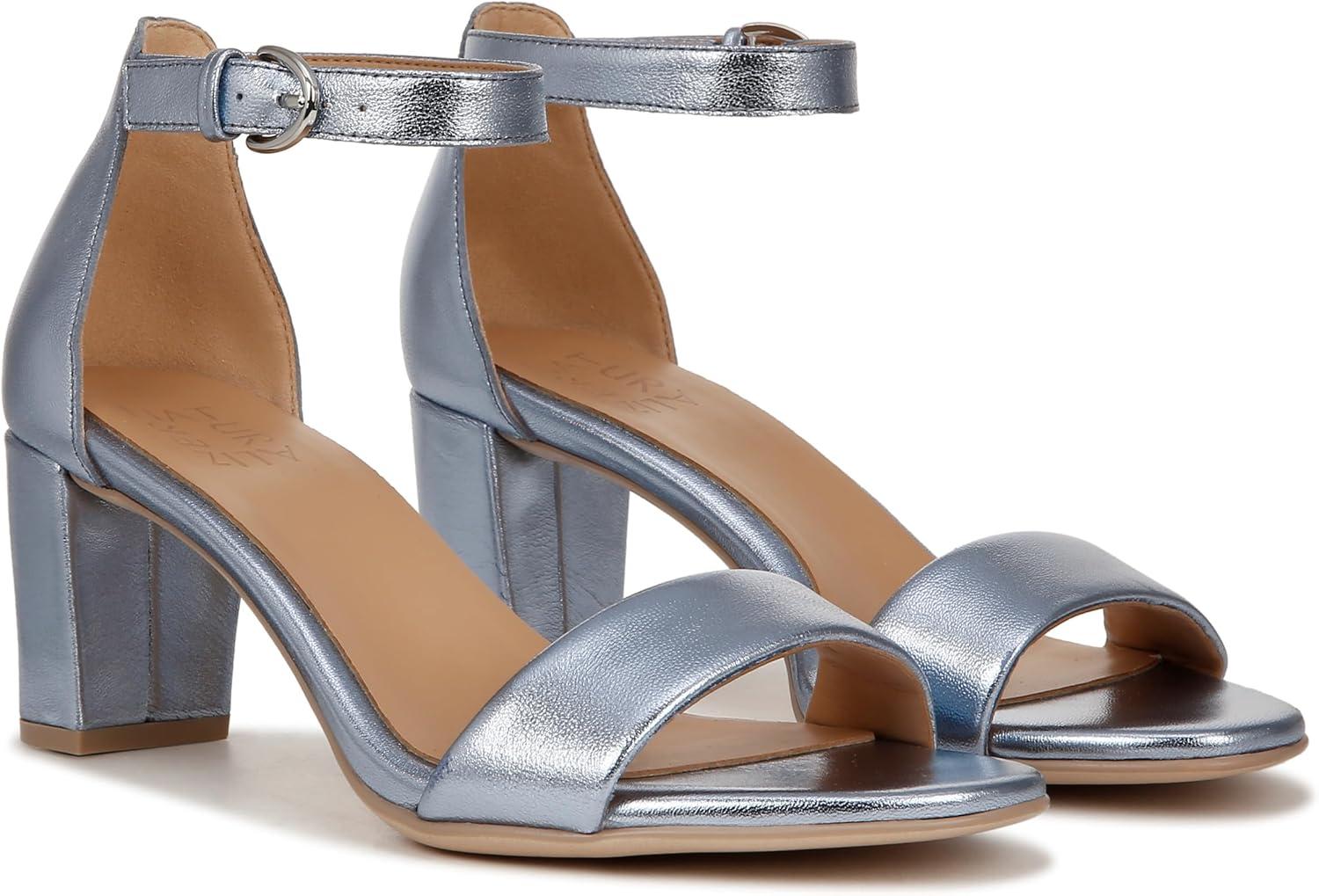 imageNaturalizer Womens Vera Ankle Strap Block Heel Dress SandalLight Blue Metallic Leather