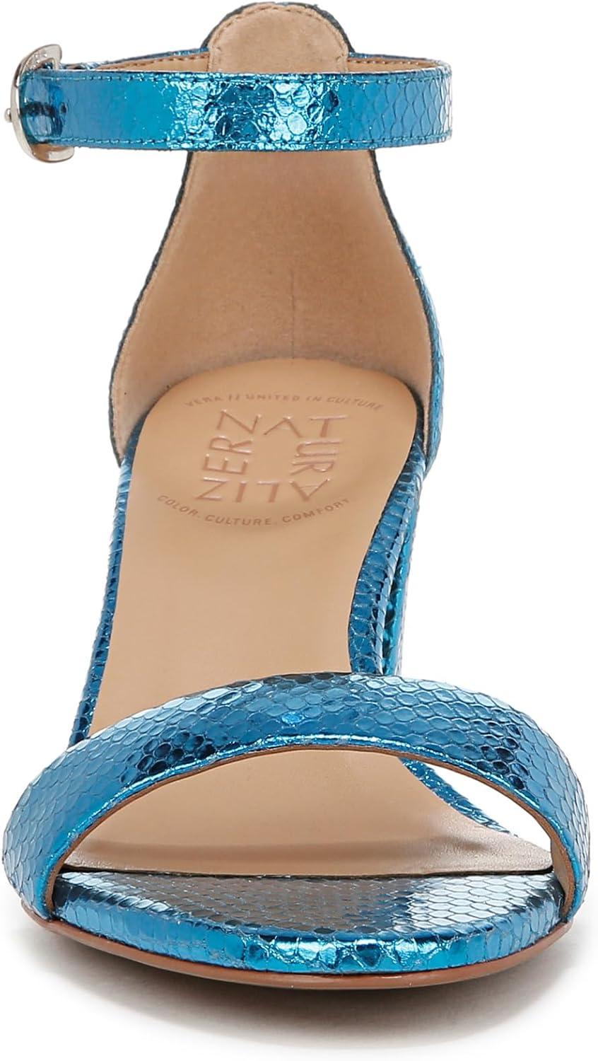 imageNaturalizer Womens Vera Ankle Strap Block Heel Dress SandalLight Blue Metallic Snake