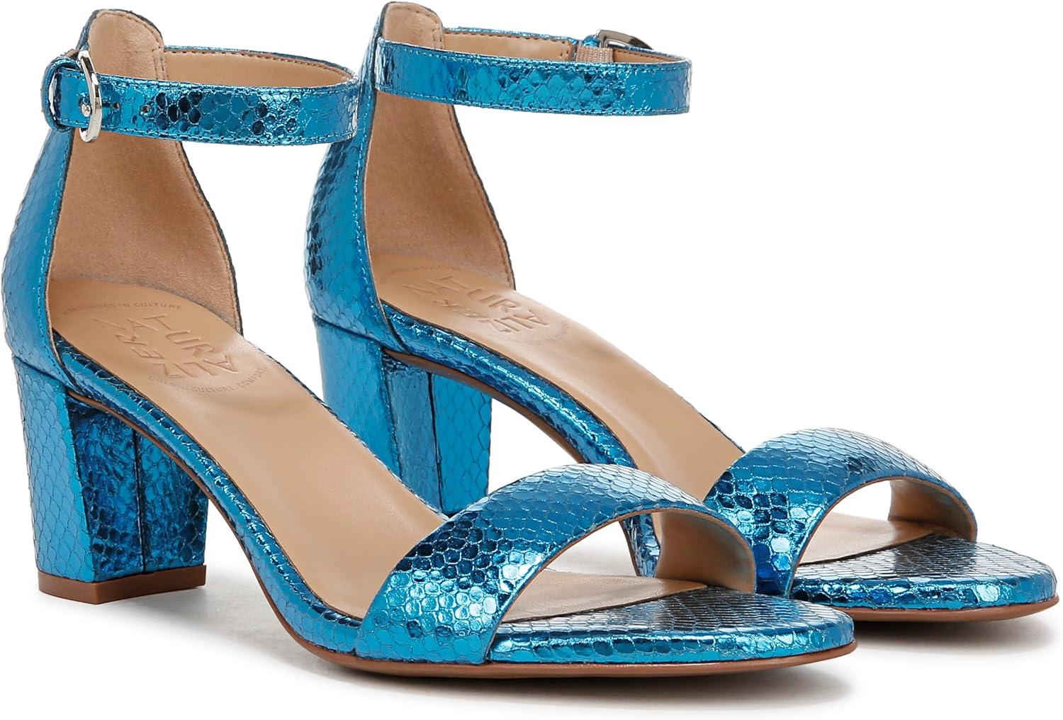 imageNaturalizer Womens Vera Ankle Strap Block Heel Dress SandalLight Blue Metallic Snake