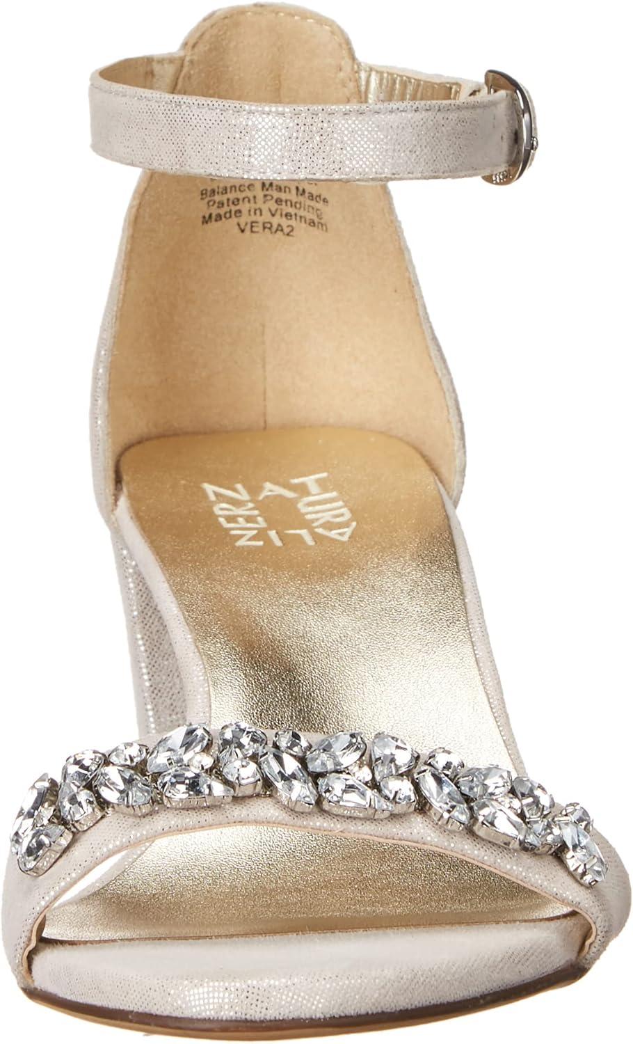 imageNaturalizer Womens Vera Ankle Strap Block Heel Dress SandalMetallic Silver Rhinestone