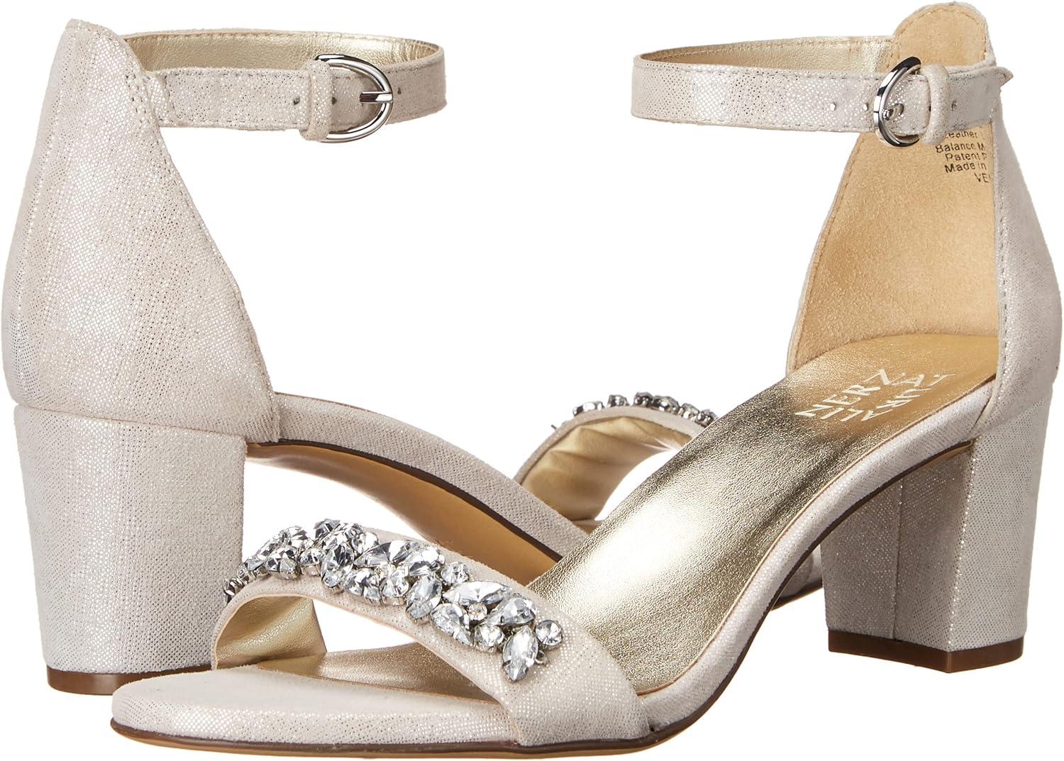 imageNaturalizer Womens Vera Ankle Strap Block Heel Dress SandalMetallic Silver Rhinestone