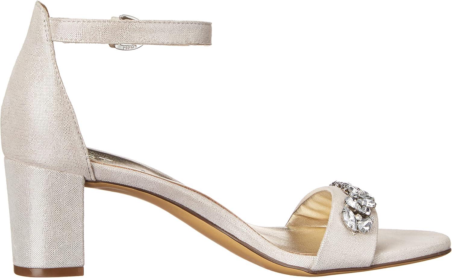 imageNaturalizer Womens Vera Ankle Strap Block Heel Dress SandalMetallic Silver Rhinestone