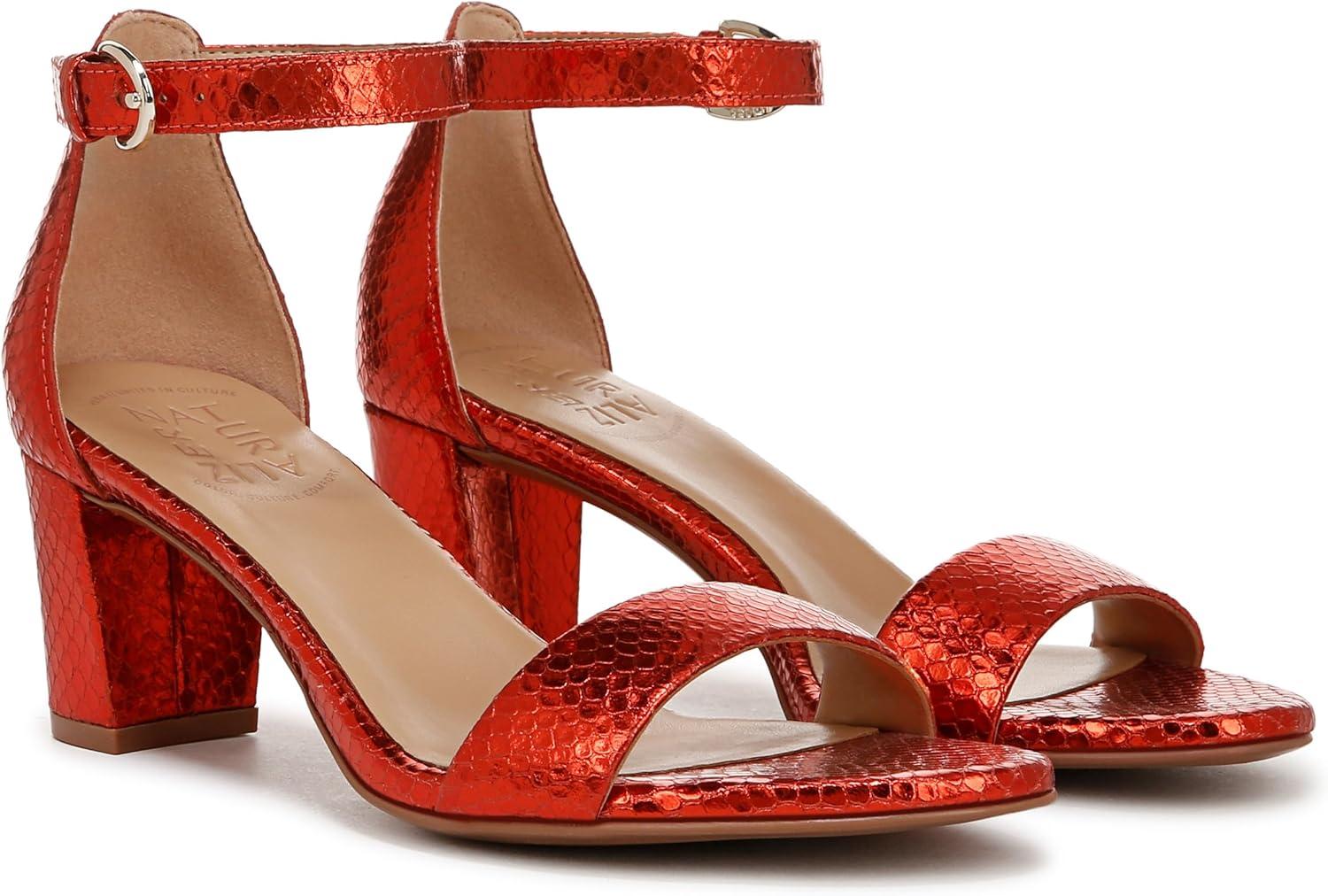imageNaturalizer Womens Vera Ankle Strap Block Heel Dress SandalOrange Metallic Snake