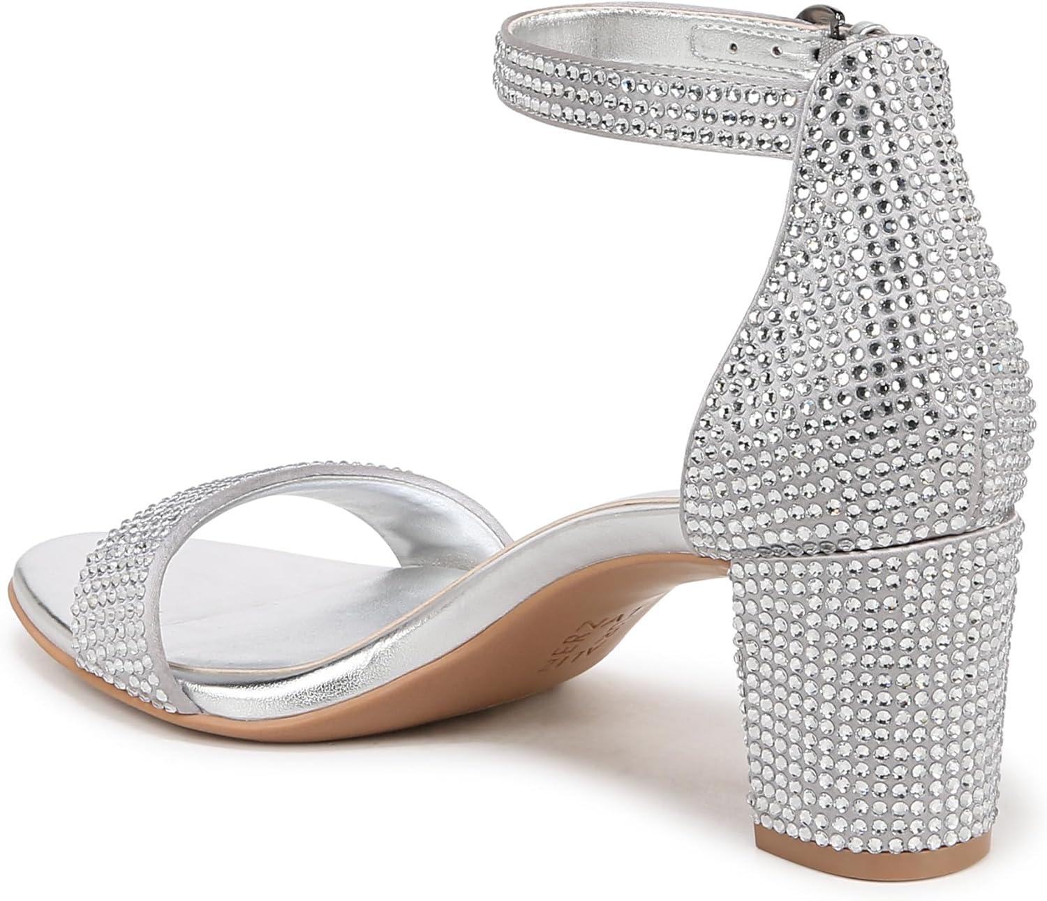 imageNaturalizer Womens Vera Ankle Strap Block Heel Dress SandalSilver Glitz
