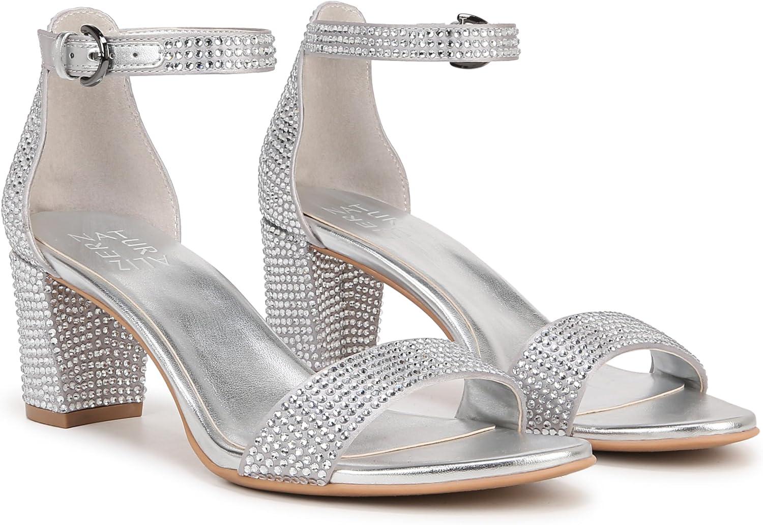 imageNaturalizer Womens Vera Ankle Strap Block Heel Dress SandalSilver Glitz