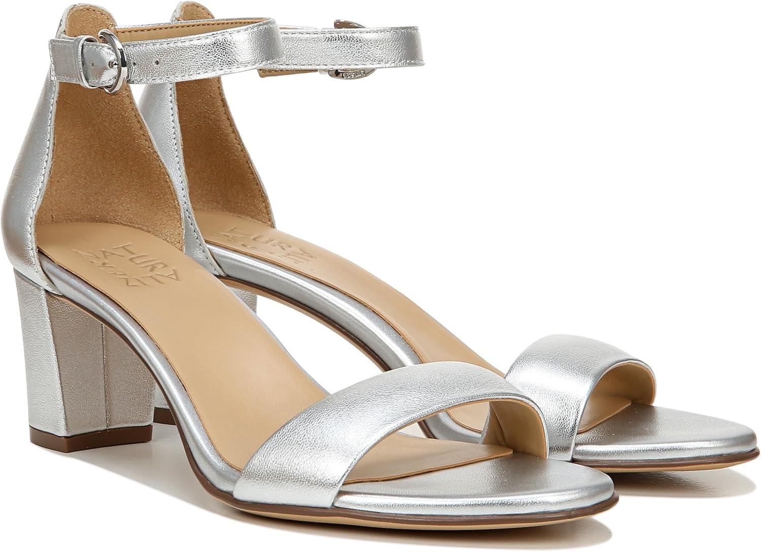 imageNaturalizer Womens Vera Ankle Strap Block Heel Dress SandalSilver Leather