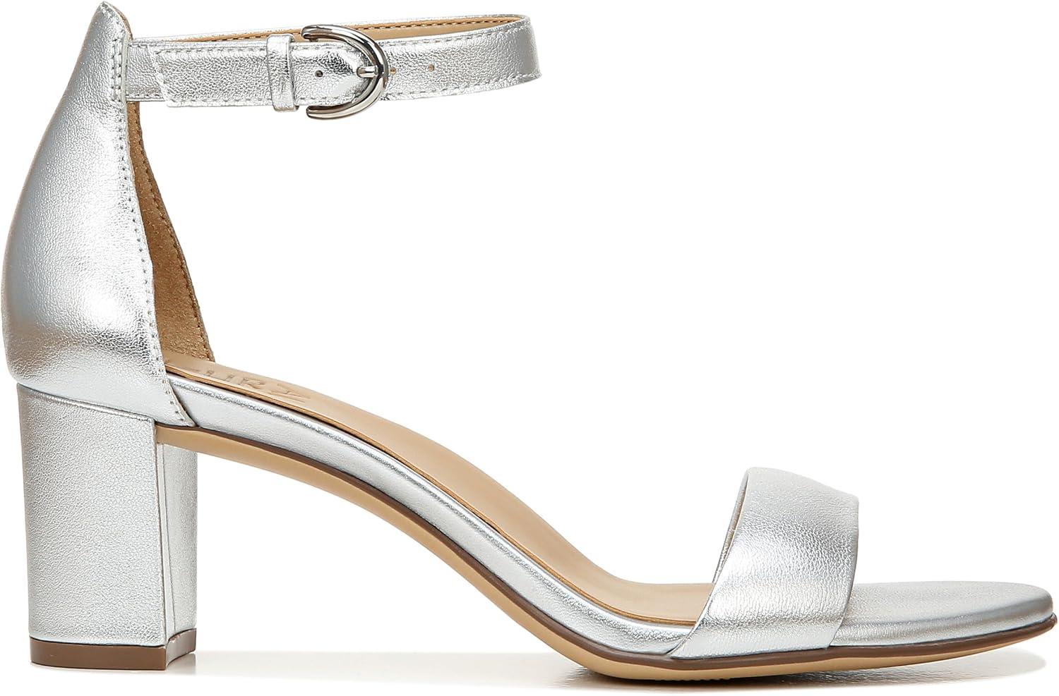 imageNaturalizer Womens Vera Ankle Strap Block Heel Dress SandalSilver Leather