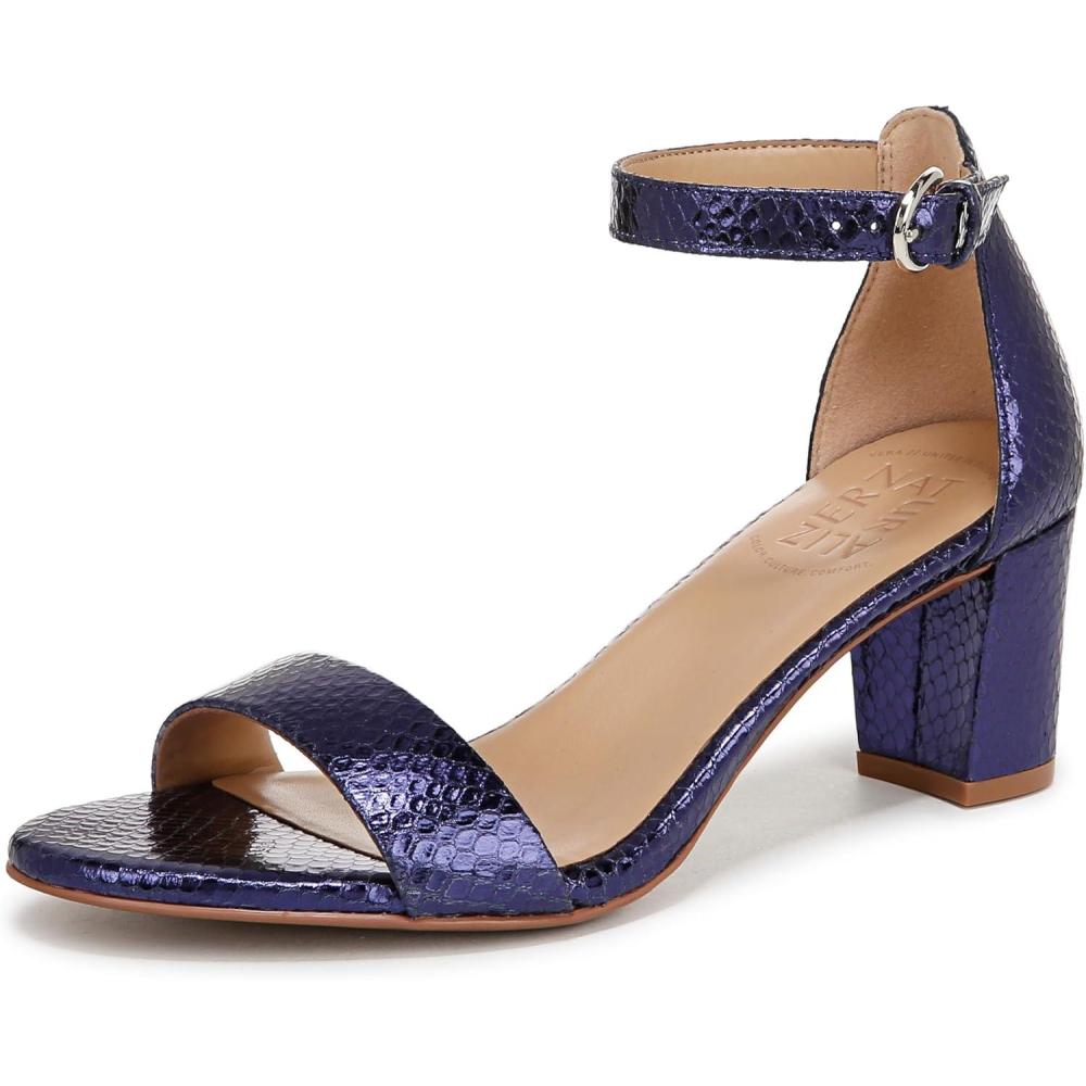 imageNaturalizer Womens Vera Ankle Strap Block Heel Dress SandalDusk Blue Metallic Snake