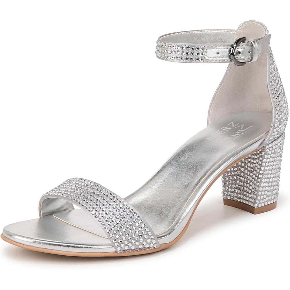 imageNaturalizer Womens Vera Ankle Strap Block Heel Dress SandalSilver Glitz