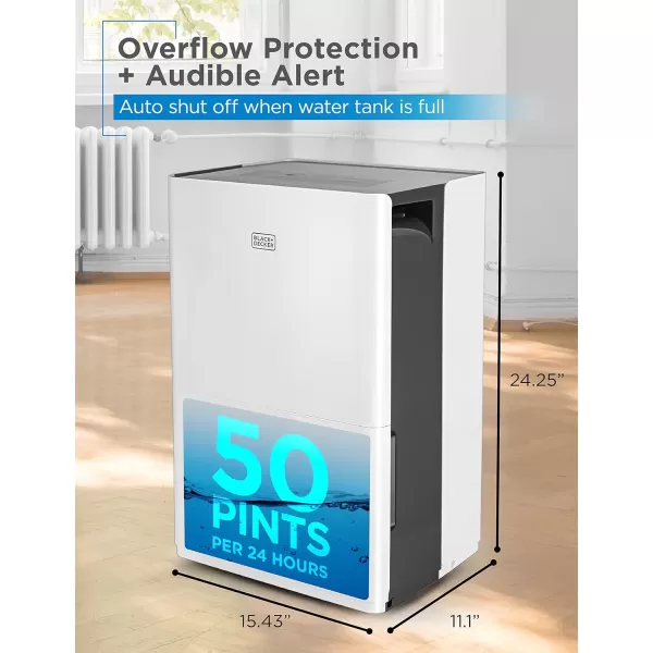 BLACK+DECKER 4500 Sq. Ft. Dehumidifier with Built-In Drain Pump for Continuous Drainage, for Large Spaces and Basements, Energy Star, Digital, BD50PMWSA, White