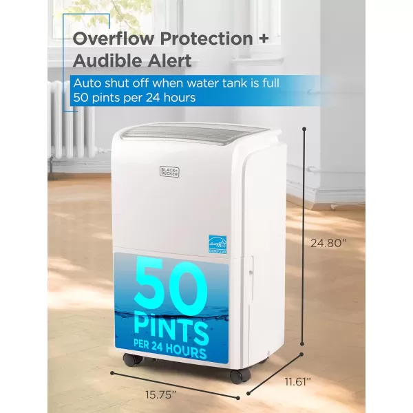 BLACK+DECKER 4500 Sq. Ft. Dehumidifier with Built-In Drain Pump for Continuous Drainage, for Large Spaces and Basements, Energy Star, Digital, BD50PMWSA, White