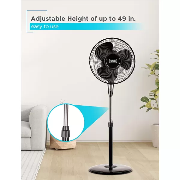 BLACK+DECKER 18-Inch Stand Fan with Pedestal Base, Height Adjustable Pedestal Fan with Remote and Touch Control Panel, Free Standing Fan with 90-Degree Oscillating and 3-Speed Settings, Black