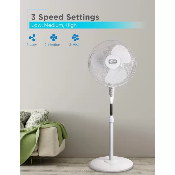 BLACK+DECKER 18-Inch Stand Fan with Pedestal Base, Height Adjustable Pedestal Fan with Remote and Touch Control Panel, Free Standing Fan with 90-Degree Oscillating and 3-Speed Settings, Black