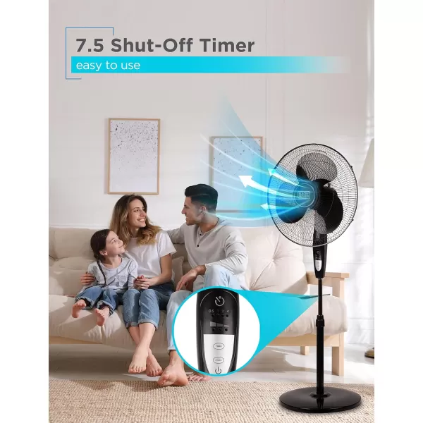 BLACK+DECKER 18-Inch Stand Fan with Pedestal Base, Height Adjustable Pedestal Fan with Remote and Touch Control Panel, Free Standing Fan with 90-Degree Oscillating and 3-Speed Settings, Black