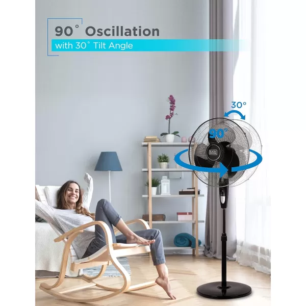 BLACK+DECKER 18-Inch Stand Fan with Pedestal Base, Height Adjustable Pedestal Fan with Remote and Touch Control Panel, Free Standing Fan with 90-Degree Oscillating and 3-Speed Settings, Black