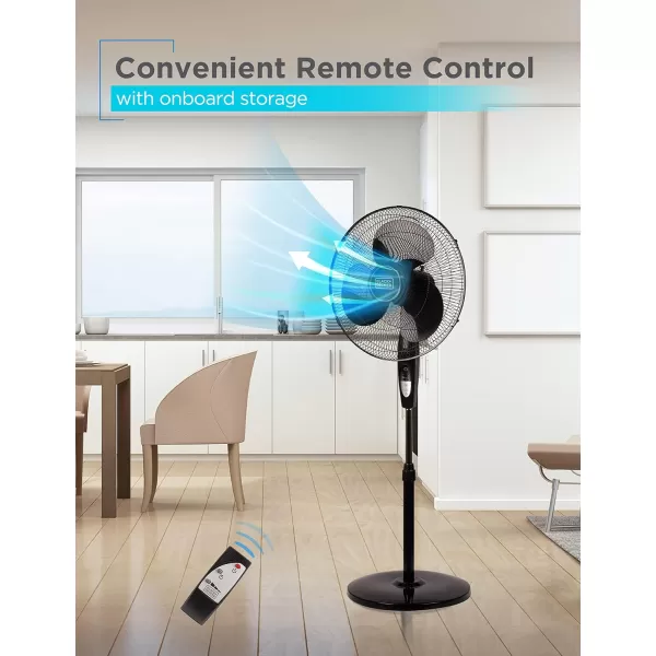 BLACK+DECKER 18-Inch Stand Fan with Pedestal Base, Height Adjustable Pedestal Fan with Remote and Touch Control Panel, Free Standing Fan with 90-Degree Oscillating and 3-Speed Settings, Black