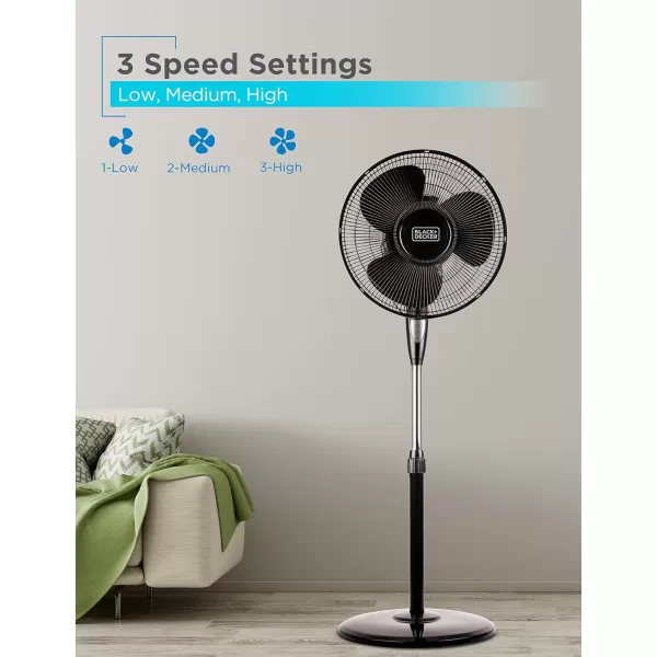 BLACK+DECKER 18-Inch Stand Fan with Pedestal Base, Height Adjustable Pedestal Fan with Remote and Touch Control Panel, Free Standing Fan with 90-Degree Oscillating and 3-Speed Settings, Black