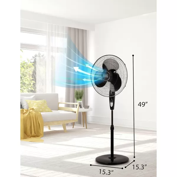 BLACK+DECKER 18-Inch Stand Fan with Pedestal Base, Height Adjustable Pedestal Fan with Remote and Touch Control Panel, Free Standing Fan with 90-Degree Oscillating and 3-Speed Settings, Black