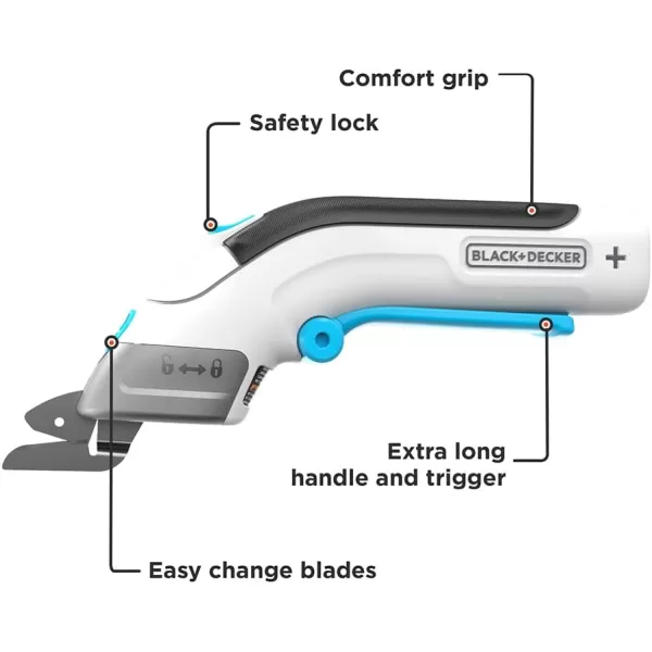 BLACK+DECKER 4V MAX Electric Fabric Scissors, Cordless, USB Rechargeable , White