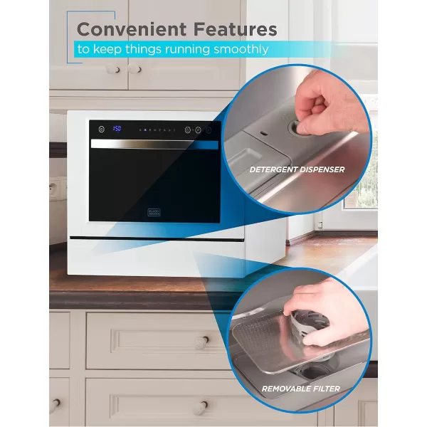 BLACK+DECKER BCD6W 6 Place Setting ENERGY STAR Portable Compact Countertop Dishwasher