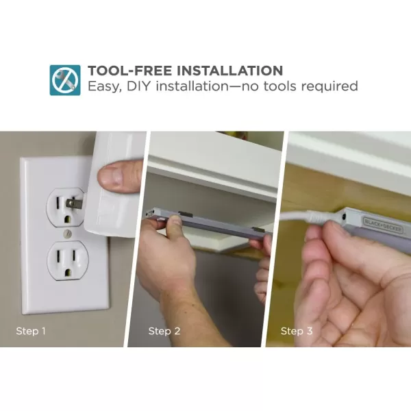 BLACK+DECKER LED Under Cabinet Lighting Kit, Cool White, Stick up Design, 3-Bars, 6” Each 