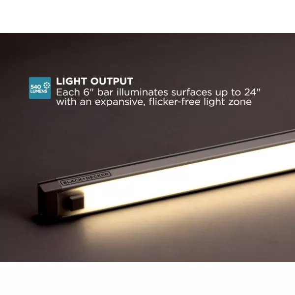 BLACK+DECKER LED Under Cabinet Lighting Kit, Cool White, Stick up Design, 3-Bars, 6” Each 