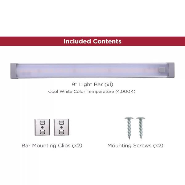 BLACK+DECKER LEDUC9-1WB Push Wire Under Cabinet Light Bar, Plug-in or Hardwire, 9", Warm White, Gray