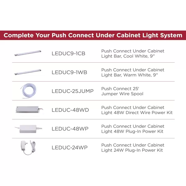 BLACK+DECKER LEDUC9-1WB Push Wire Under Cabinet Light Bar, Plug-in or Hardwire, 9", Warm White, Gray