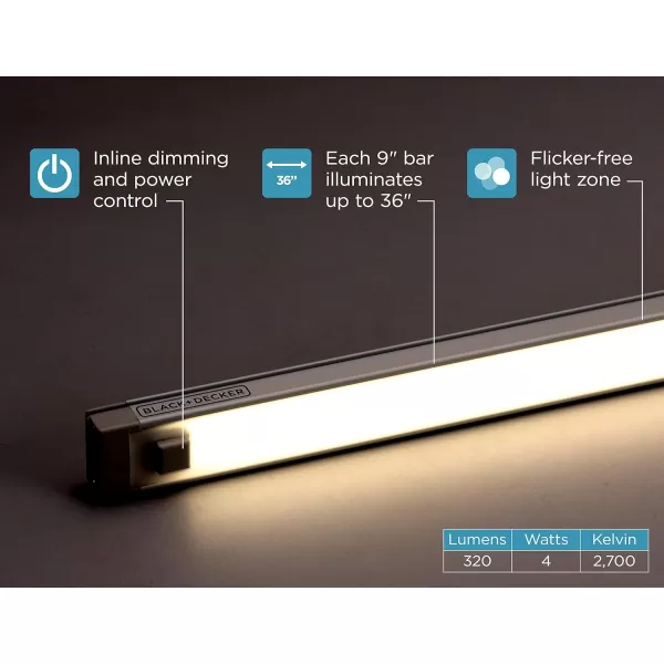 BLACK+DECKER LEDUC9-1WB Push Wire Under Cabinet Light Bar, Plug-in or Hardwire, 9", Warm White, Gray