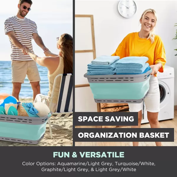 BLACK+DECKER Large 25" Slim Collapsible Plastic Laundry Basket, Space Saving Portable Pop Up Storage &amp; Organization Basket, 3" High When Folded, Dual Comfort Grip Handles, Grey &amp; White…