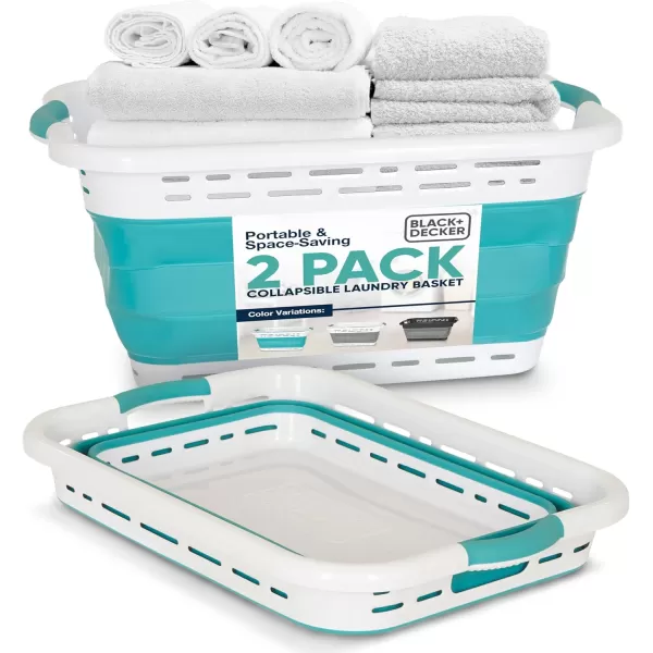 BLACK+DECKER Large 25" Slim Collapsible Plastic Laundry Basket, Space Saving Portable Pop Up Storage &amp; Organization Basket, 3" High When Folded, Dual Comfort Grip Handles, Grey &amp; White…