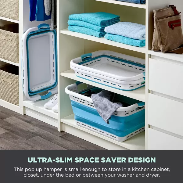 BLACK+DECKER Large 25" Slim Collapsible Plastic Laundry Basket, Space Saving Portable Pop Up Storage &amp; Organization Basket, 3" High When Folded, Dual Comfort Grip Handles, Grey &amp; White…