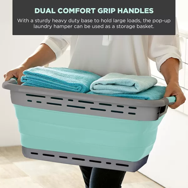 BLACK+DECKER Large 25" Slim Collapsible Plastic Laundry Basket, Space Saving Portable Pop Up Storage &amp; Organization Basket, 3" High When Folded, Dual Comfort Grip Handles, Grey &amp; White…