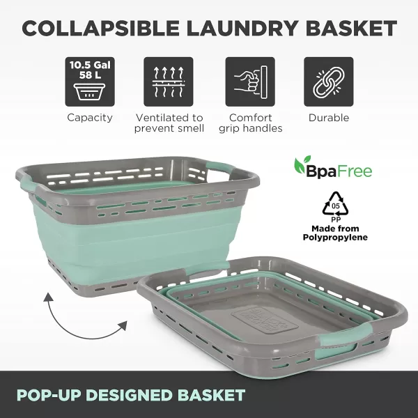 BLACK+DECKER Large 25" Slim Collapsible Plastic Laundry Basket, Space Saving Portable Pop Up Storage &amp; Organization Basket, 3" High When Folded, Dual Comfort Grip Handles, Grey &amp; White…