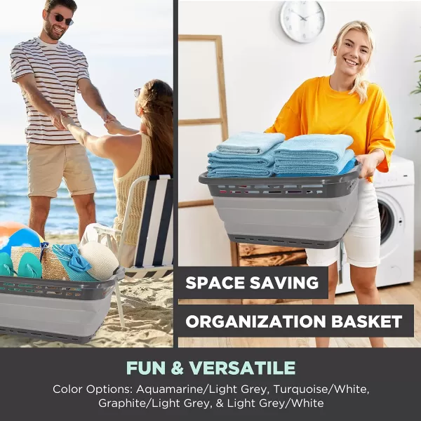 BLACK+DECKER Large 25" Slim Collapsible Plastic Laundry Basket, Space Saving Portable Pop Up Storage &amp; Organization Basket, 3" High When Folded, Dual Comfort Grip Handles, Grey &amp; White…