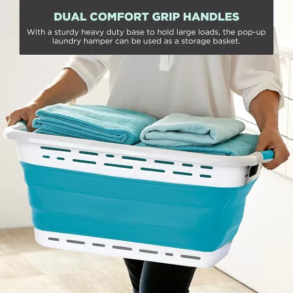 BLACK+DECKER Large 25" Slim Collapsible Plastic Laundry Basket, Space Saving Portable Pop Up Storage &amp; Organization Basket, 3" High When Folded, Dual Comfort Grip Handles, Grey &amp; White…