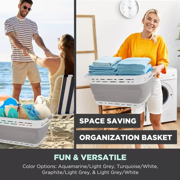 BLACK+DECKER Large 25" Slim Collapsible Plastic Laundry Basket, Space Saving Portable Pop Up Storage &amp; Organization Basket, 3" High When Folded, Dual Comfort Grip Handles, Grey &amp; White…