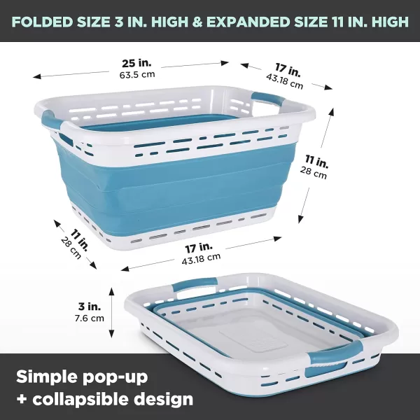 BLACK+DECKER Large 25" Slim Collapsible Plastic Laundry Basket, Space Saving Portable Pop Up Storage &amp; Organization Basket, 3" High When Folded, Dual Comfort Grip Handles, Grey &amp; White…