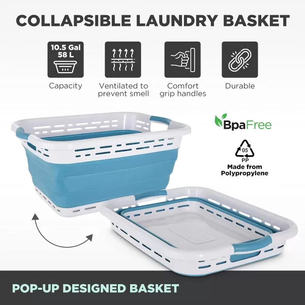 BLACK+DECKER Large 25" Slim Collapsible Plastic Laundry Basket, Space Saving Portable Pop Up Storage &amp; Organization Basket, 3" High When Folded, Dual Comfort Grip Handles, Grey &amp; White…
