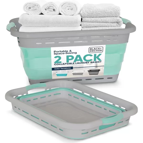 BLACK+DECKER Large 25" Slim Collapsible Plastic Laundry Basket, Space Saving Portable Pop Up Storage &amp; Organization Basket, 3" High When Folded, Dual Comfort Grip Handles, Grey &amp; White…