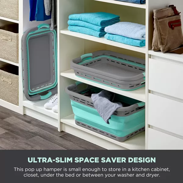 BLACK+DECKER Large 25" Slim Collapsible Plastic Laundry Basket, Space Saving Portable Pop Up Storage &amp; Organization Basket, 3" High When Folded, Dual Comfort Grip Handles, Grey &amp; White…