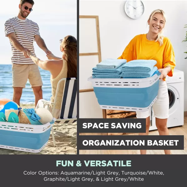 BLACK+DECKER Large 25" Slim Collapsible Plastic Laundry Basket, Space Saving Portable Pop Up Storage &amp; Organization Basket, 3" High When Folded, Dual Comfort Grip Handles, Grey &amp; White…